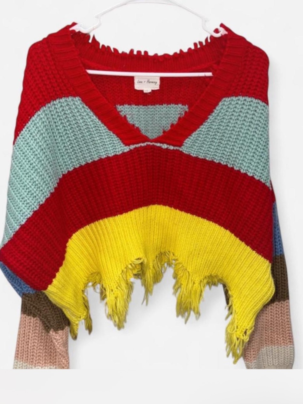 Women’s Multicolor Distressed V-Neck Sweater